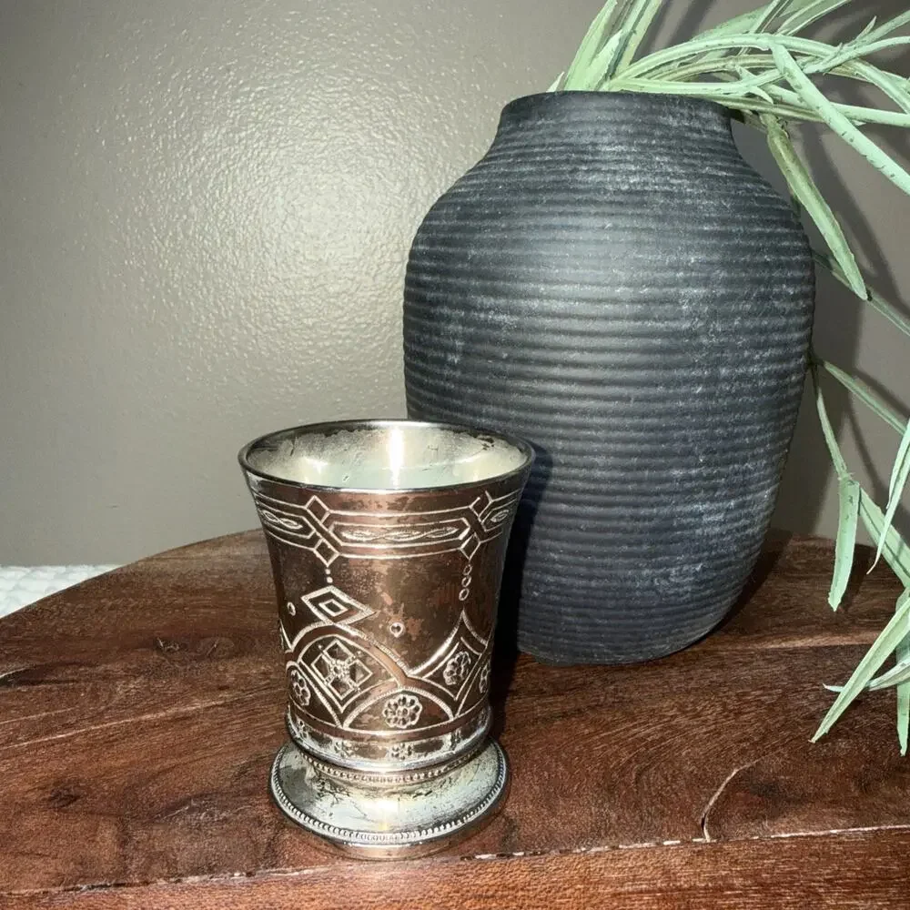 Vintage Silverplate Cordial Cup Shot Glass Engraved Pedestal Beaker 2.5” EU